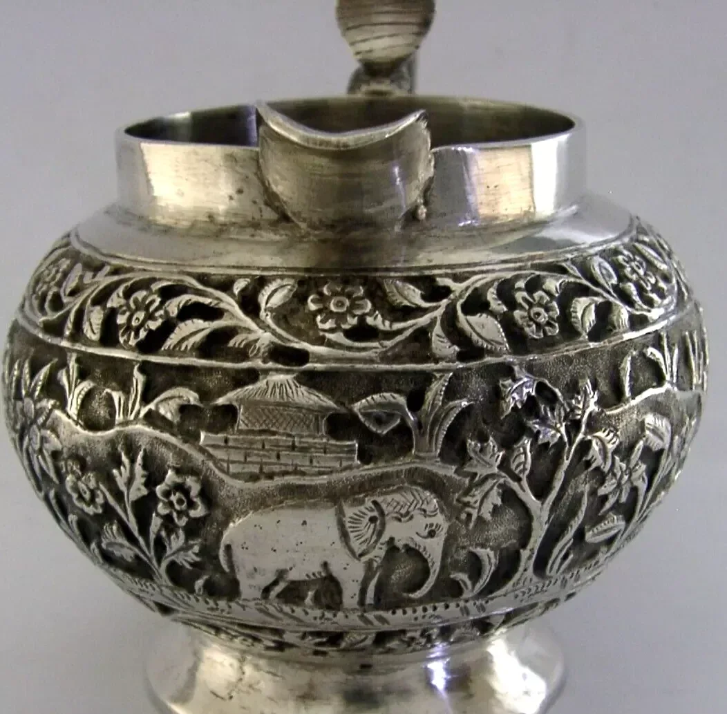STUNNING INDIAN SOLID SILVER SNAKE HANDLE JUG c1900 ANTIQUE 164g