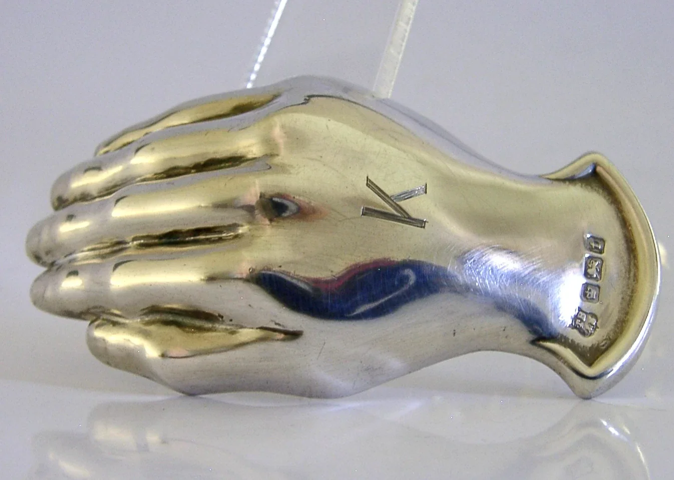 RARE ENGLISH STERLING SILVER NOVELTY HAND TEA CADDY SPOON 1911 ANTIQUE