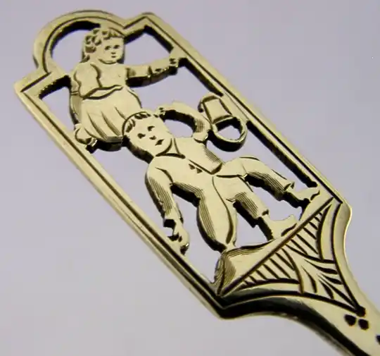 ENGLISH SOLID STERLING JACK & JILL SPOON 1953 CHRISTENING BAPTISM