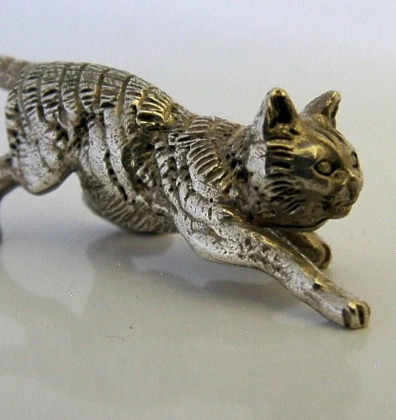 SOLID STERLING SILVER CAST CAT KITTEN FIGURE LONDON 1995 ANIMAL 18g