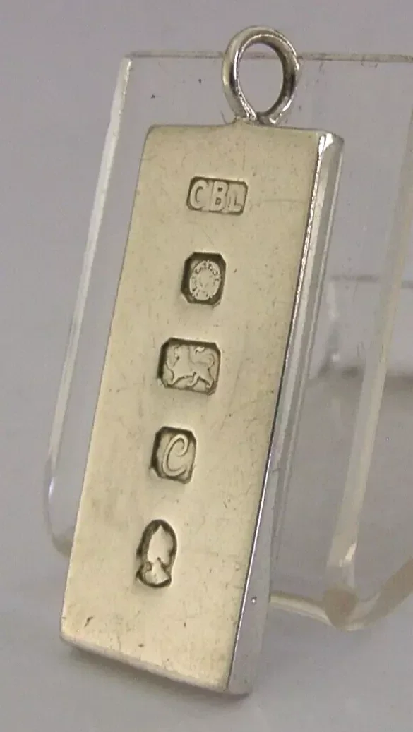 ENGLISH SOLID STERLING SILVER INGOT PENDANT BAR 1977 SHEFFIELD 30g