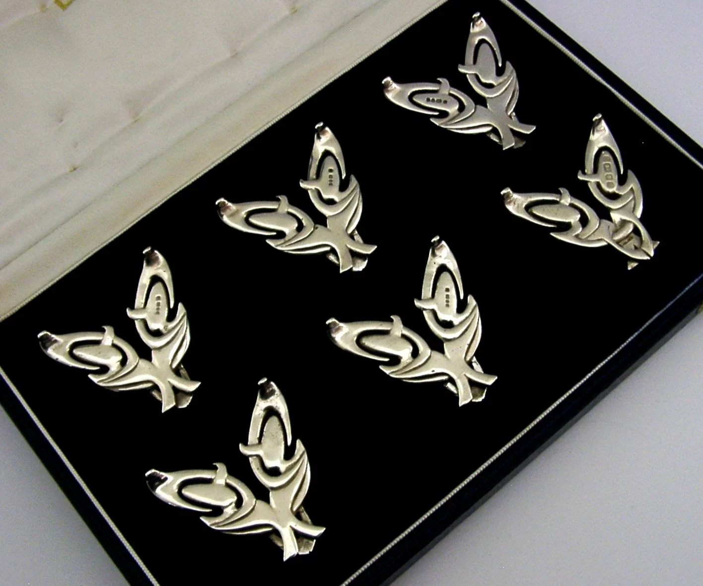 RARE 6 LIBERTY & CO JOCELYN BURTON STERLING SILVER MENU HOLDERS 1991 147g