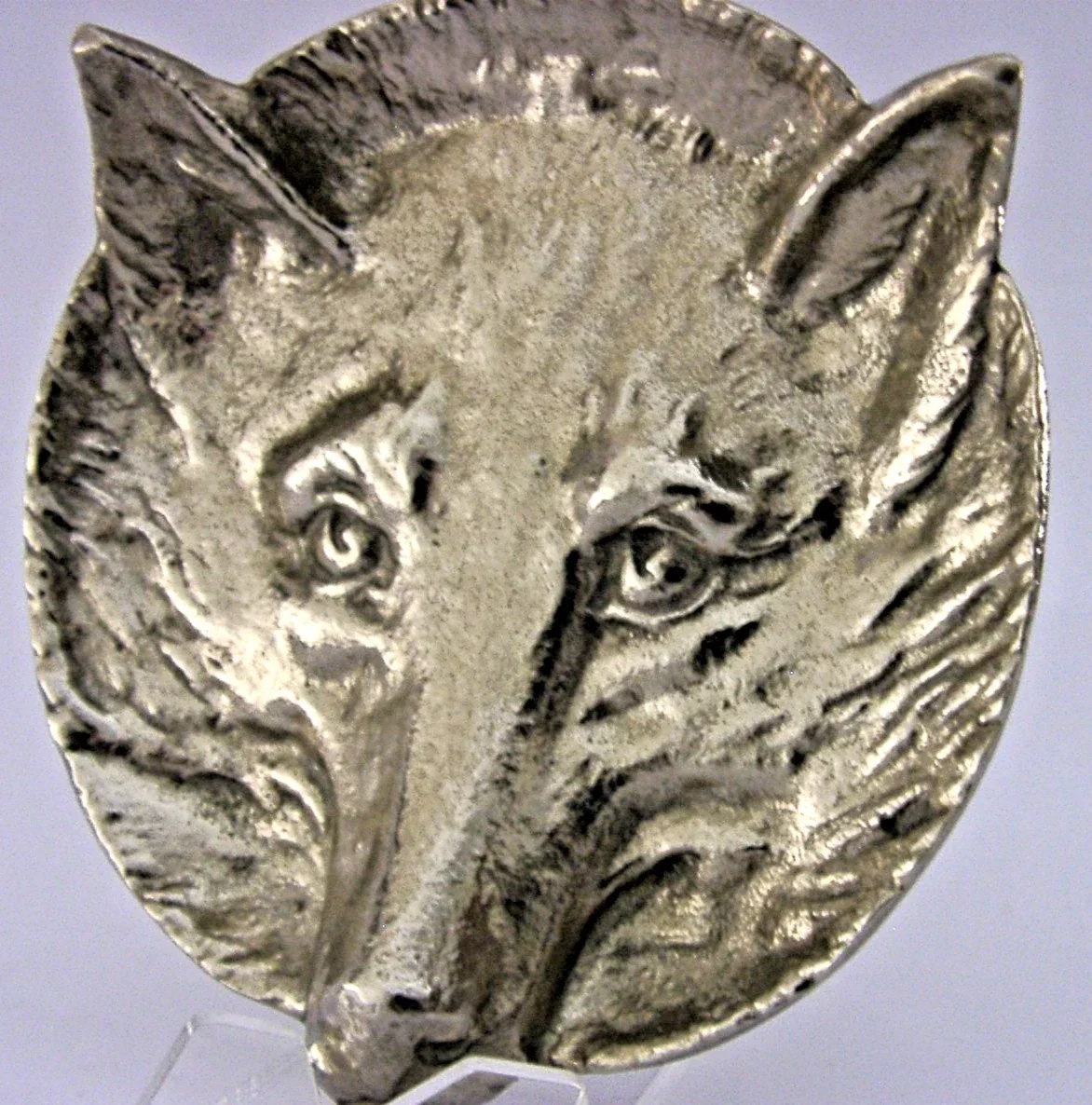 ENGLISH SILVER PLATED FOX HEAD DISH ASHTRAY c1940 ANIMAL HUNTING SHOOTING 132g