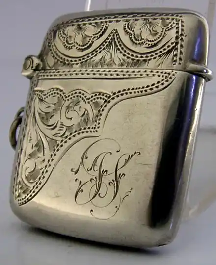 ENGLISH EDWARDIAN STERLING SILVER VESTA MATCH CASE 1905 ANTIQUE