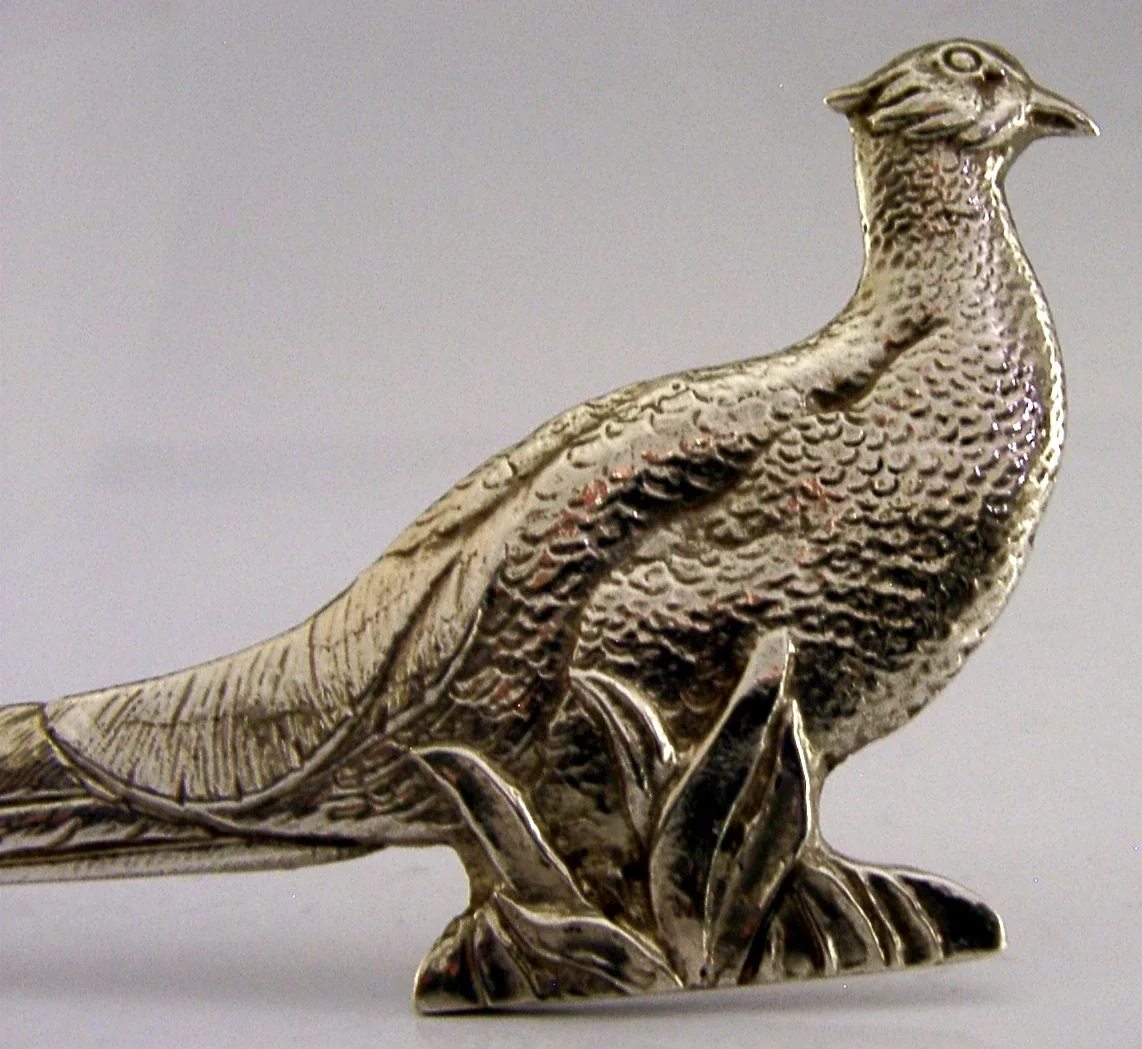 HEAVY 92g ENGLISH STERLING SILVER PHEASANT LETTER OPENER 1958 DESK ITEM SHOOTING