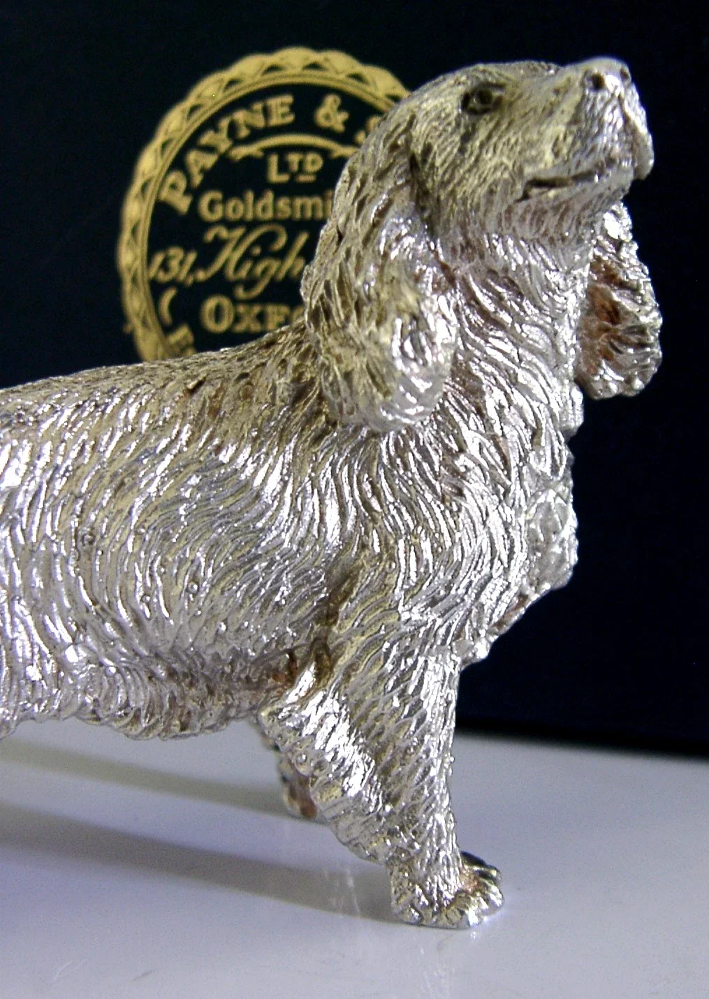 BOXED HEAVY 88g STERLING SILVER SPANIAL DOG FIGURE ENGLISH LONDON 1978 SHOOTING