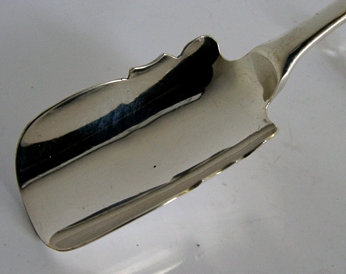 GEORGE III ENGLISH SOLID STERLING SILVER STILTON CHEESE SCOOP 1773 ANTIQUE