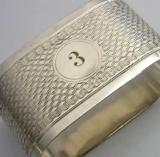 ENGLISH STERLING SILVER NUMBER 3 NAPKIN RING 1931 ANTIQUE ART DECO 26g
