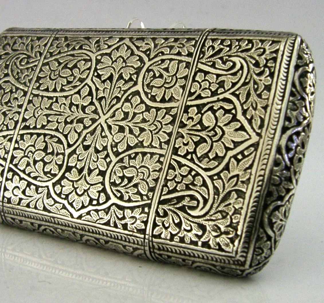 TOP QUALITY INDIAN 115g SOLID SILVER CIGAR CASE BOX c1890 ANTIQUE