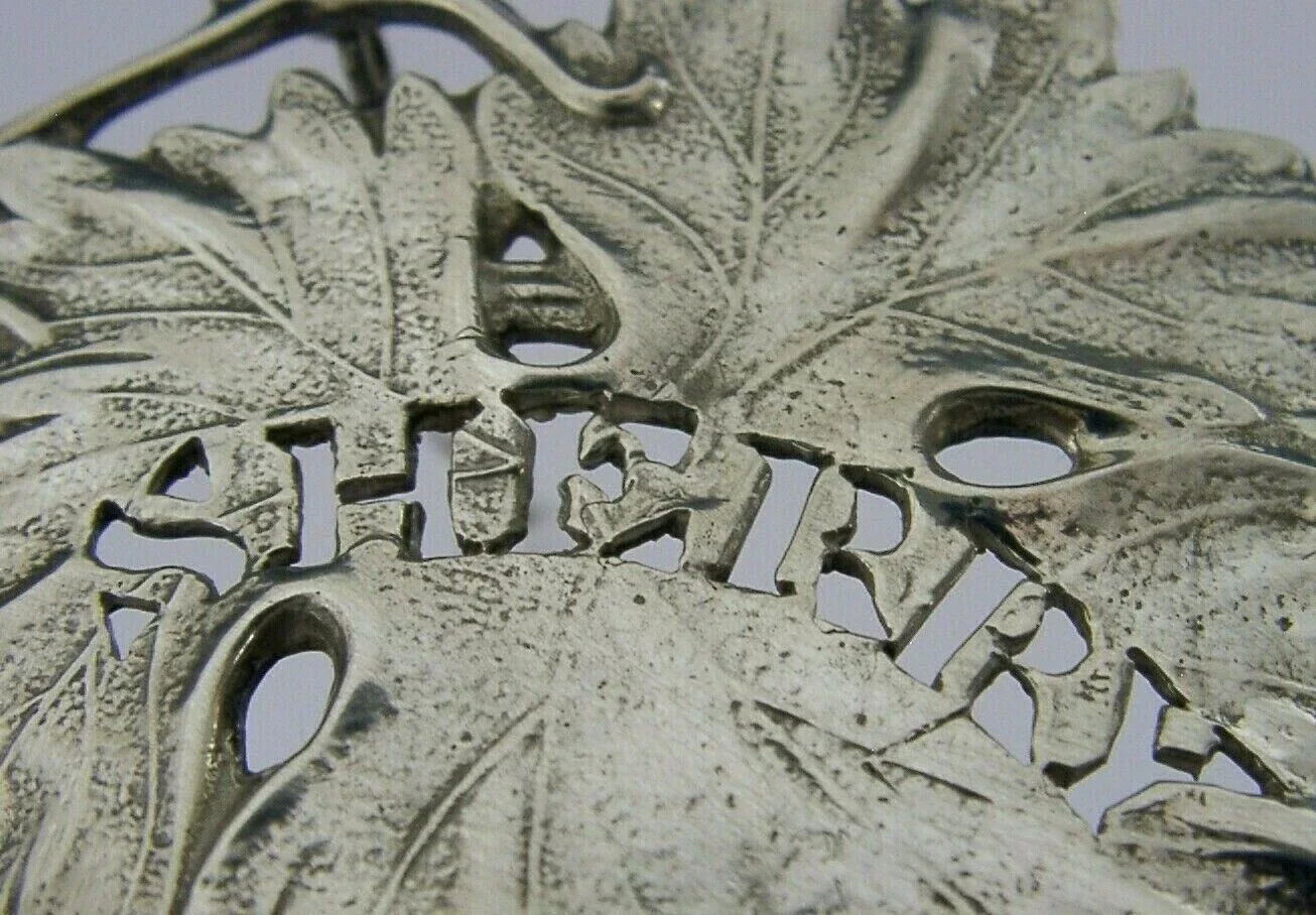 LARGE HEAVY ENGLISH STERLING SILVER SHERRY DECANTER WINE LABEL 1992 BARWARE 28g