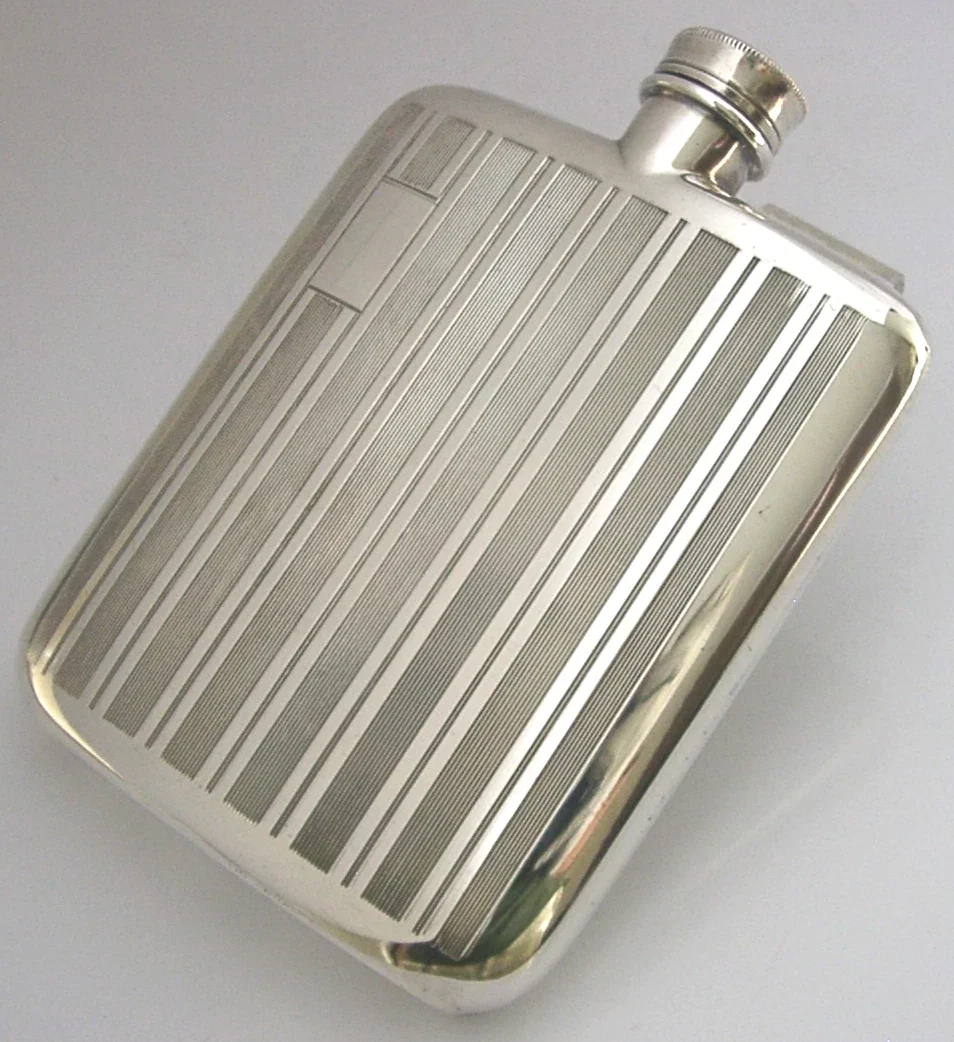 GOOD SIZED ENGLISH SILVER PLATED HIP FLASK c1920 ANTIQUE 252g HUNTING SHOOTING