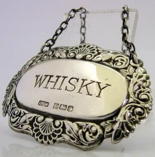 ENGLISH STERLING SILVER WHISKY WINE LABEL 1979 BARWARE