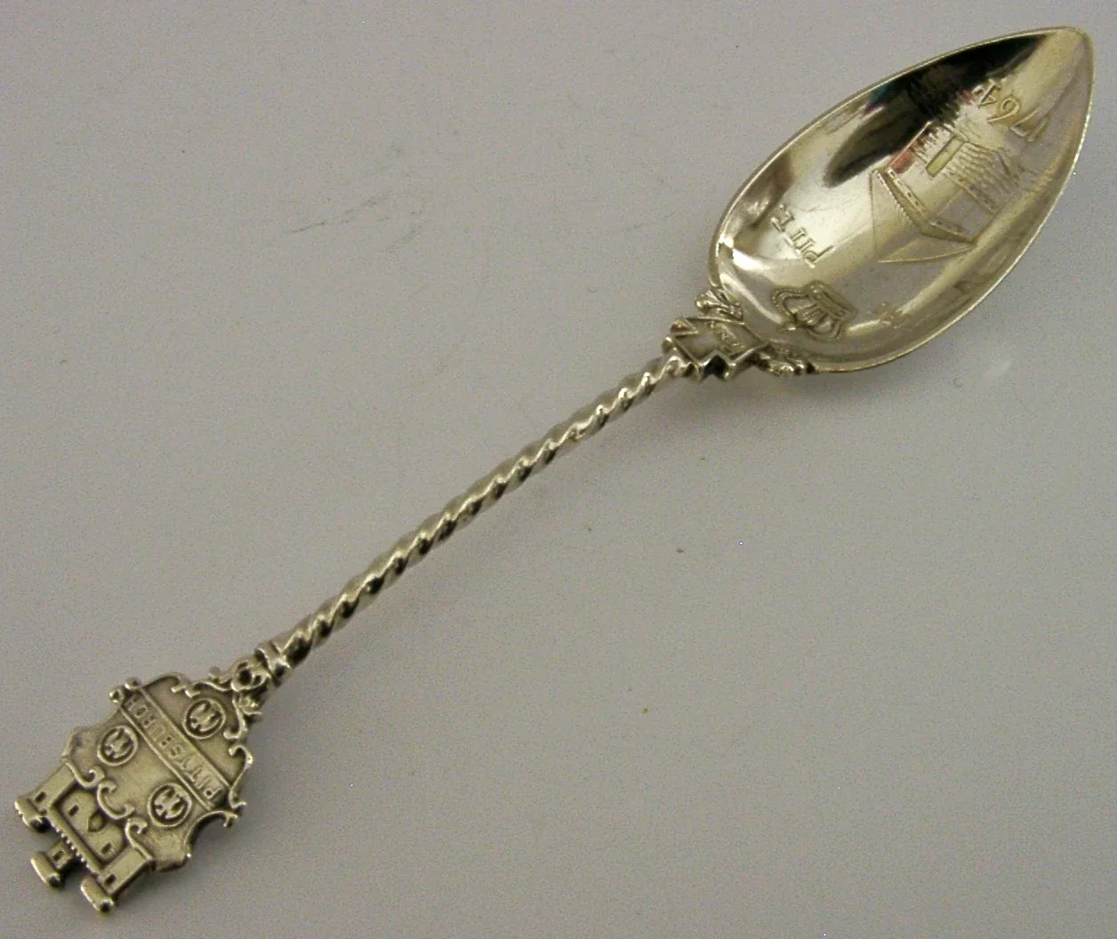 AMERICAN STERLING SILVER FORT PITT PITTSBURGH SPOON 1891 ANTIQUE MILITARY 24g