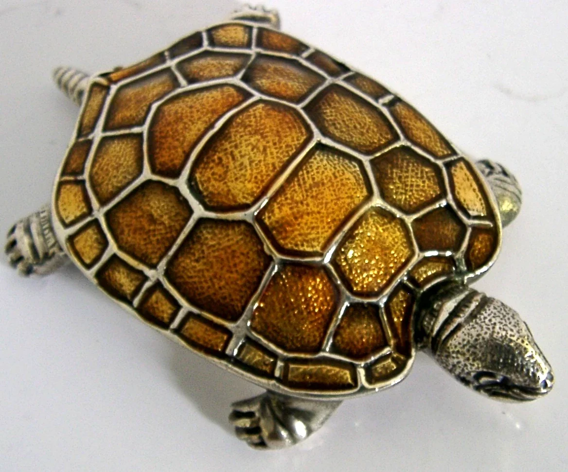 LARGE 52g ITALIAN SOLID SILVER ENAMEL TURTLE ANIMAL FIGURE 1979 SATURNO ITALY