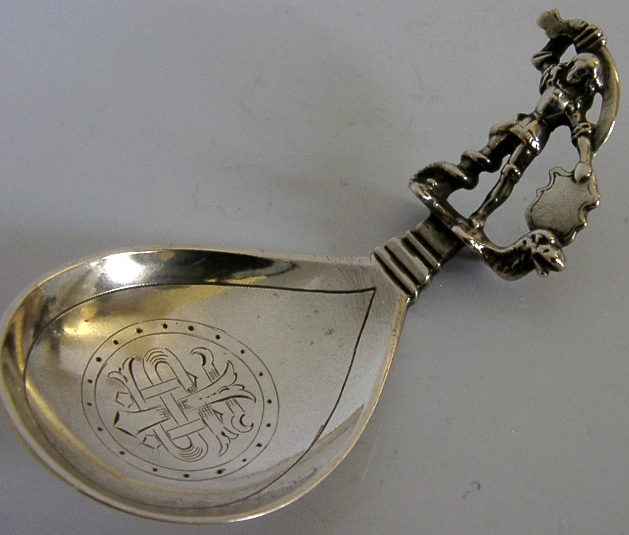 GEORGE & THE DRAGON SOLID SILVER BAPTISM SPOON c1890 NORWEGIAN ANTIQUE