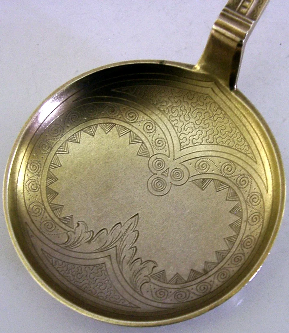 LARGE 104g DANISH SOLID SILVER GILT BAPTISM or SERVING SPOON 1901 ANTIQUE