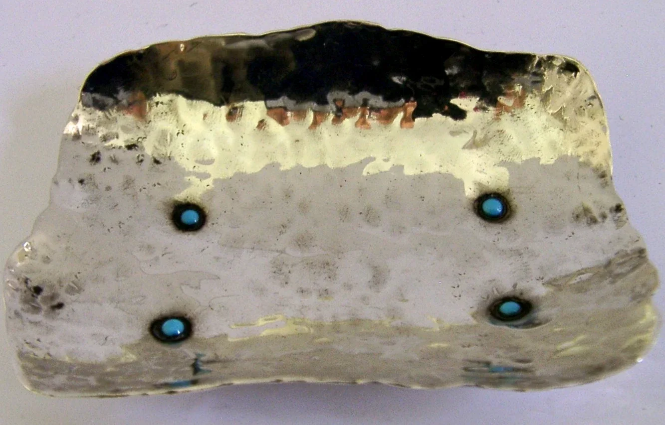RARE CHARLES HORNER CAST STERLING SILVER ARTS & CRAFTS TURQUOISE DISH 1888