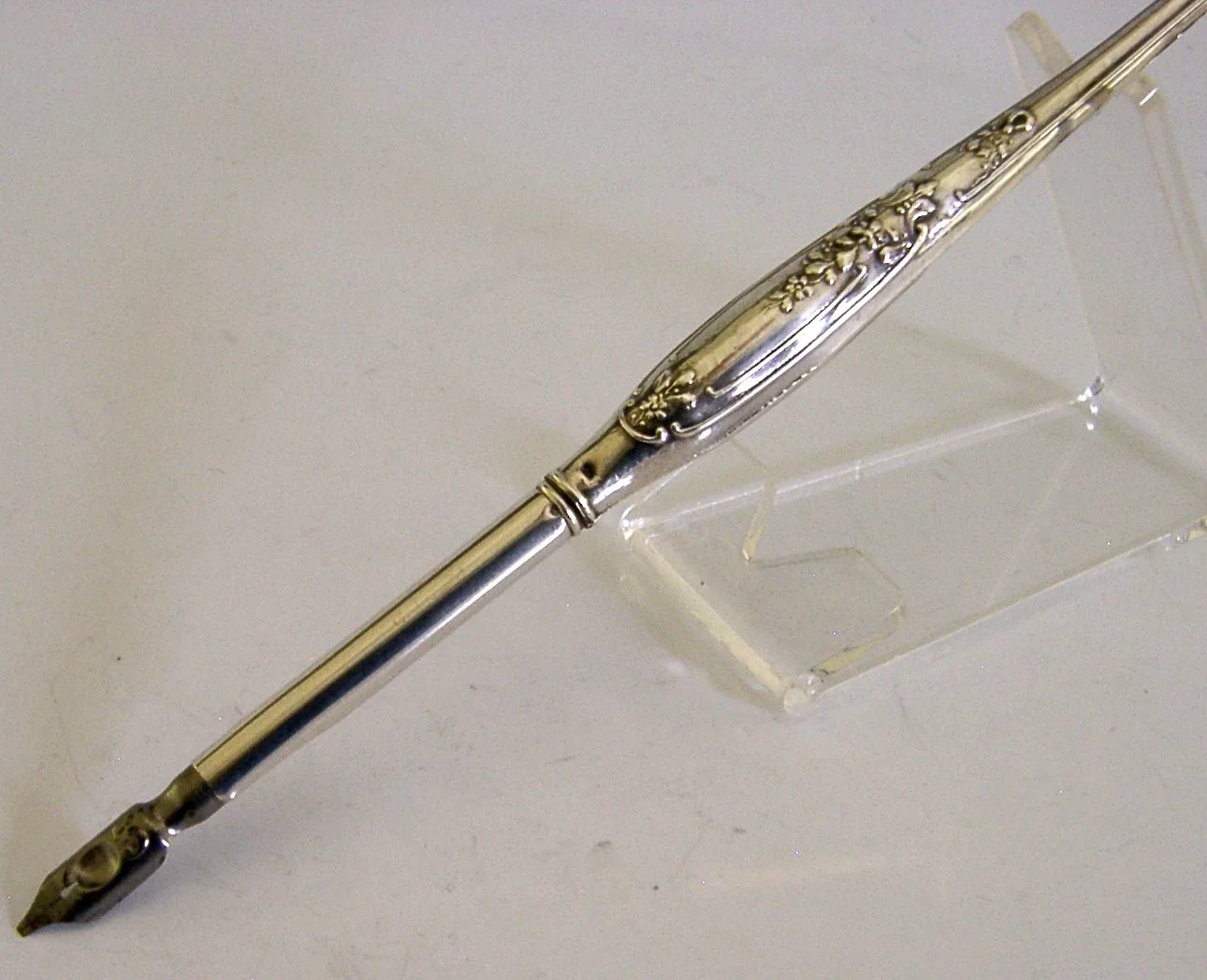 ANTIQUE FRENCH STERLING SILVER DIP PEN c1890 VICTORIAN