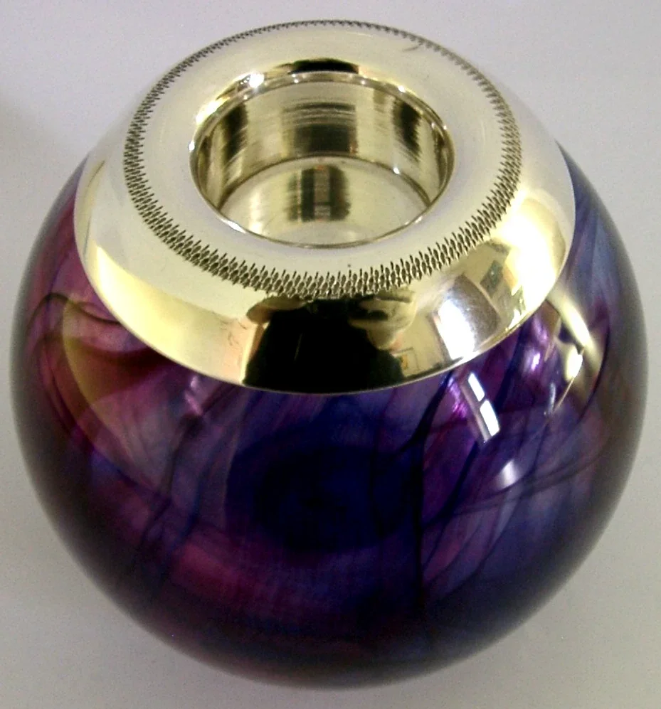 HUGE STERLING SILVER PURPLE GLASS MATCHSTRIKER 2005 HEAVY 800g ENGLISH