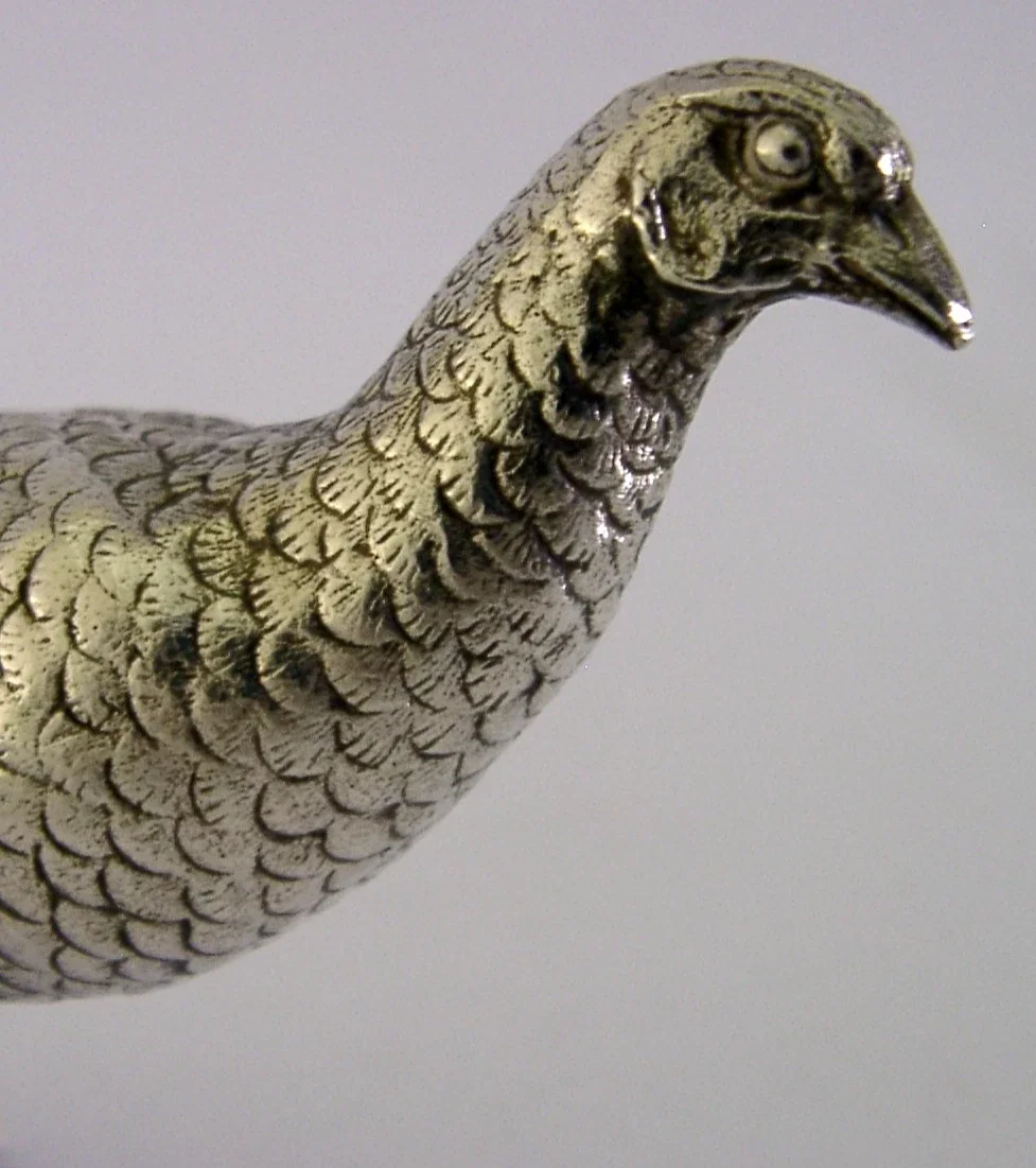 SILVER PLATED FEMALE PHEASANT TABLE DESK FIGURE c1950s ANIMAL 334g HUNTING