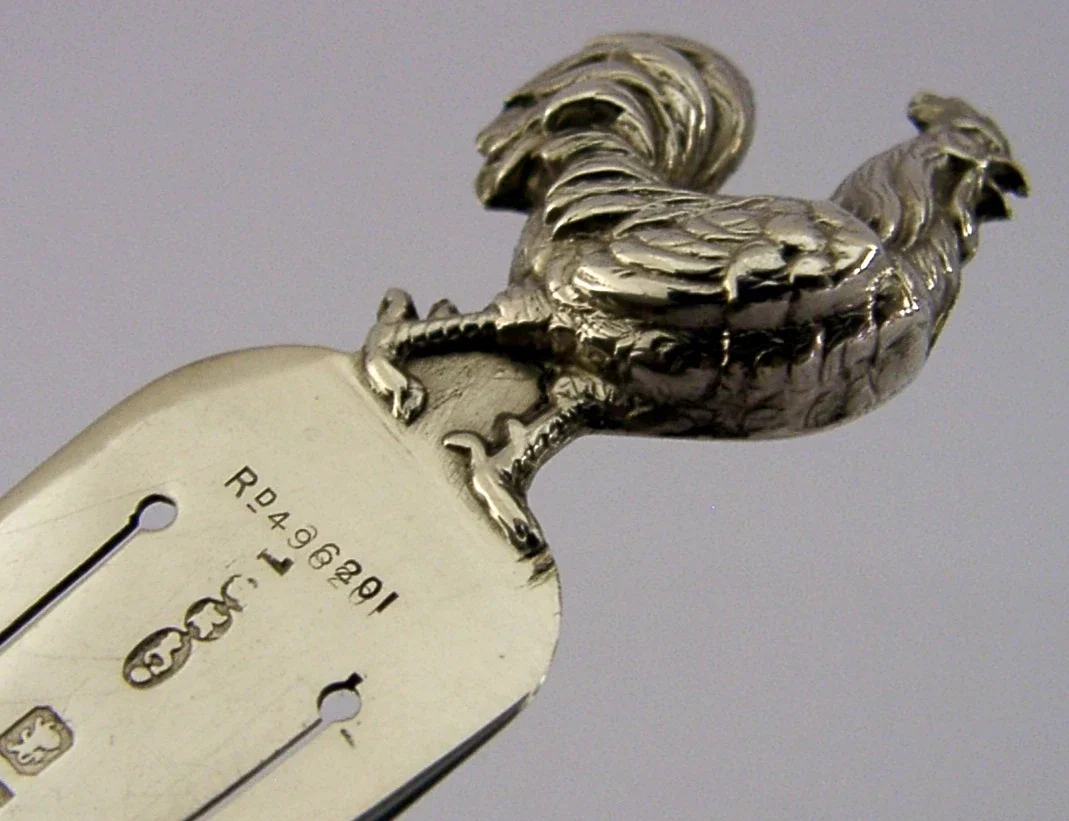 RARE ENGLISH SAMPSON MORDAN STERLING SILVER CHICKEN HEN 1907 BOOKMARK ANIMAL