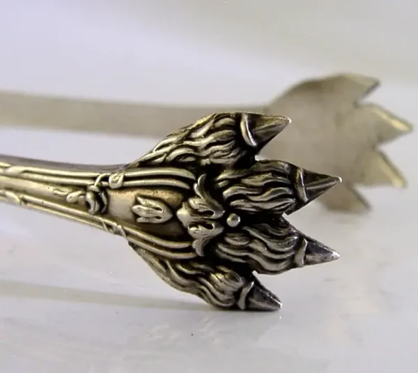 BEAUTIFUL FRENCH SOLID STERLING SILVER CLAW TONGS c1890 ANTIQUE 32g