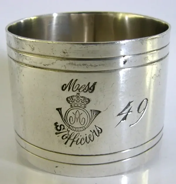 LARGE FRENCH MILITARY SILVER PLATED NAPKIN RING c1900 ANTIQUE 48g OFFICERS MESS