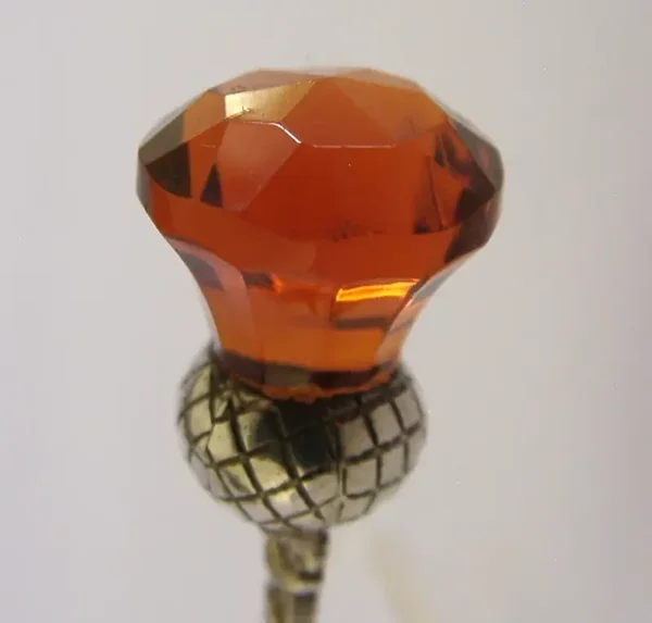 BEAUTIFUL ENGLISH STERLING SILVER CITRINE SCOTTISH THISTLE SPOON 1971