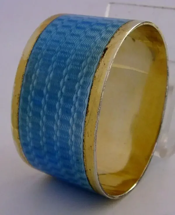 SUPERB RARE ART DECO STERLING SILVER GILT ENAMEL NAPKIN RING 1930