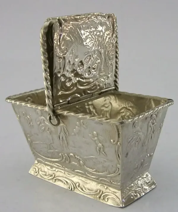 SUPERB HANAU SOLID SOLID SILVER NOVELTY PICNIC BASKET BOX 1890's ANTIQUE 64g