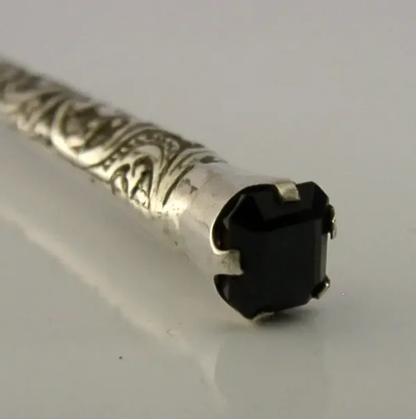 INDIAN ? AMETHYST SET STERLING SILVER PICKLE FORK c1900 ANTIQUE VERY PRETTY