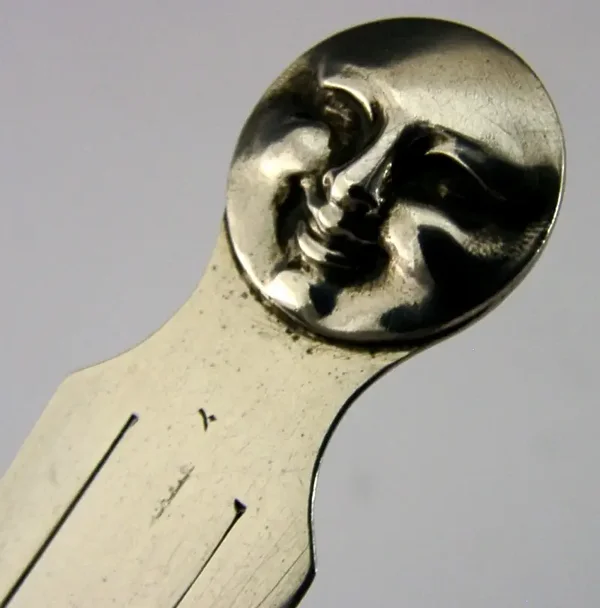 RARE ENGLISH SAMPSON MORDAN STERLING SILVER MAN IN MOON BOOKMARK 1893
