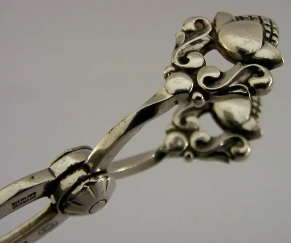 GEORG JENSEN STERLING SILVER SUGAR TONGS NIPS 1958 ACORN PATTERN