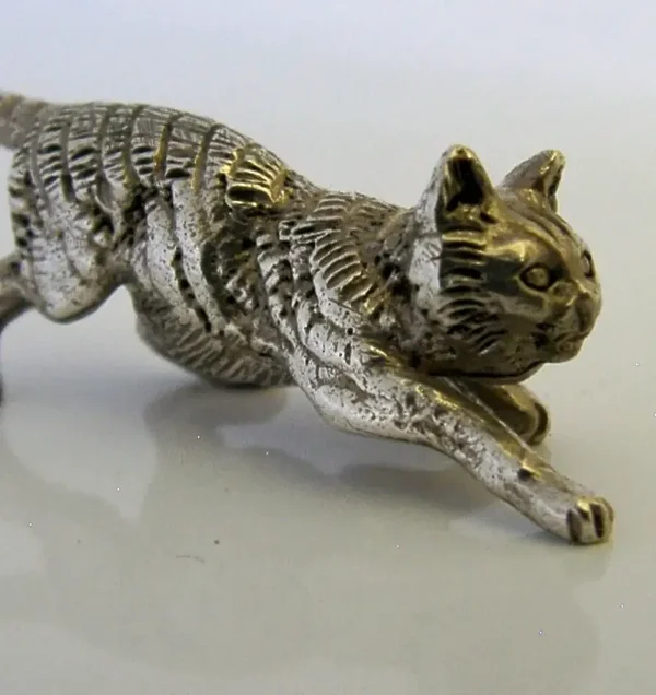 SOLID STERLING SILVER CAST CAT KITTEN FIGURE LONDON 1995 ANIMAL 18g