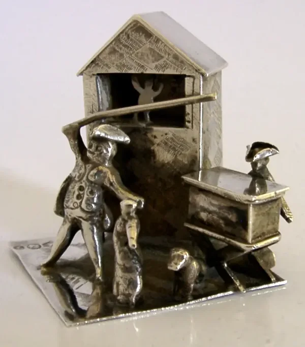 VERY RARE DUTCH 833 SOLID SILVER MINIATURE PUNCH AND JUDY SHOW MODEL 1903