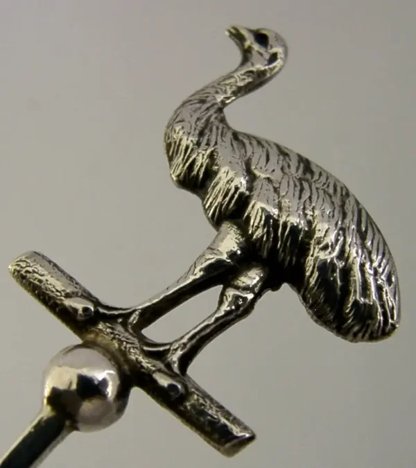 UNUSUAL STERLING SILVER EMU or OSTRICH BIRD ANIMAL SPOON 1911 ENGLISH ANTIQUE
