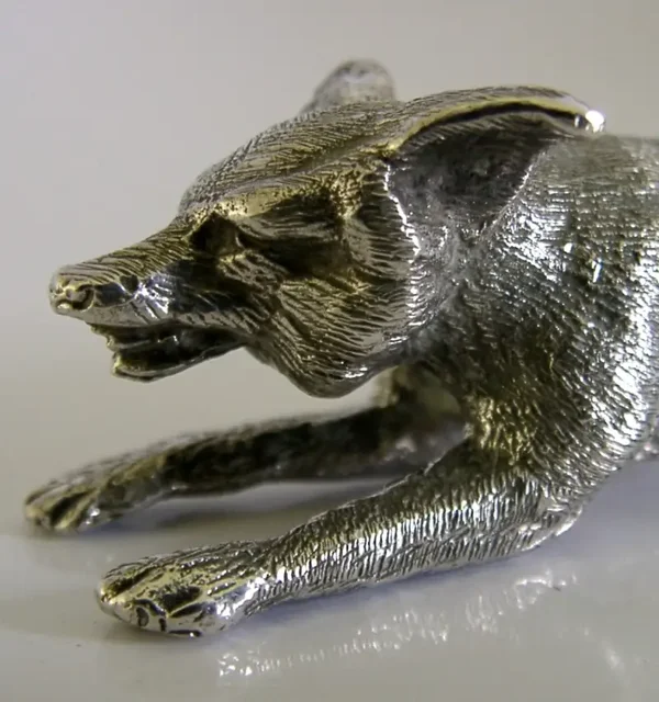 HEAVY 104g ENGLISH STERLING SILVER RUNNING FOX FIGURE 1968 ANIMAL HUNTING
