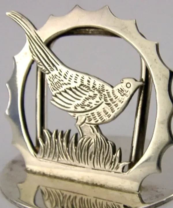 ENGLISH STERLING SILVER PHEASANT BIRD MENU HOLDER 1993 HUNTING