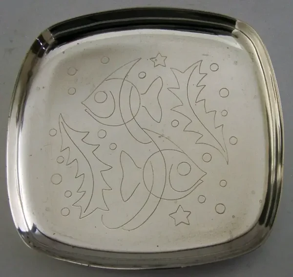 A E JONES SOLID STERLING SILVER FISH DISH 1960 GEOFFREY BELLAMY DESIGNED