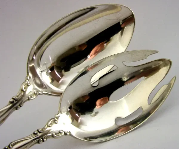 HEAVY 162g AMERICAN SOLID STERLING SILVER SALAD SERVERS c1890's GORHAM