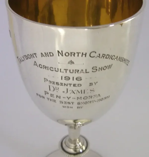 ANTIQUE 157g LARGE NORTH CARDINGANSHIRE STERLING SILVER CUP SHORT HORN COW 1916