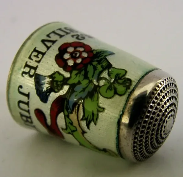 STERLING SILVER ENAMEL QUEEN ELIZABETH JUBILEE THIMBLE 1977 SEWING NEEDLEWORK