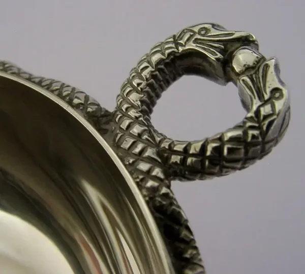 HEAVY 80g QUALITY ENGLISH STERLING SILVER SNAKE HANDLED WINE TASTER 1972 BARWARE