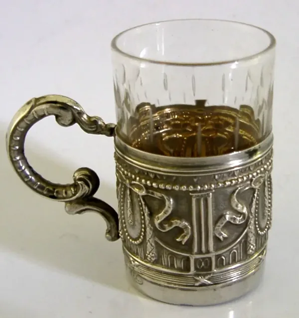 BEAUTIFUL 800 SOLID SILVER & GLASS WHISKY TOT CUP c1920 ANTIQUE BARWARE