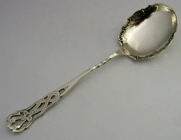 ANTIQUE ENGLISH STERLING SILVER JAM PRESERVE SPOON 1900 VERY PRETTY