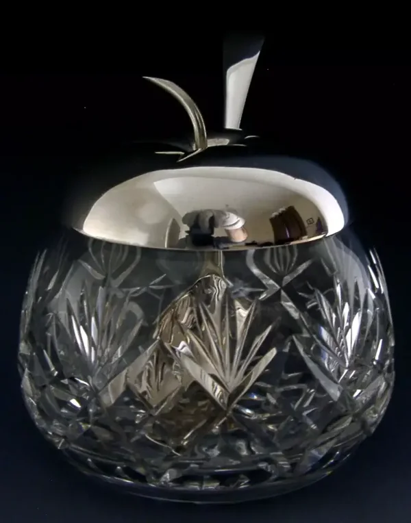 STERLING SILVER CUT GLASS APPLE or CRANBERRY SAUCE POT & SPOON 1996 HEAVY 394g