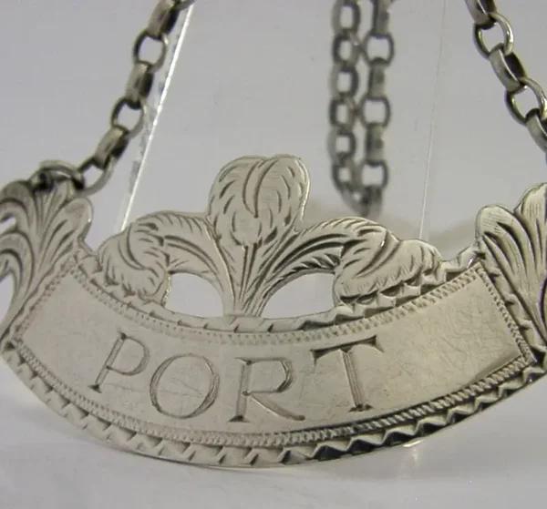 STERLING SILVER PORT DECANTER LABEL 1981 BARWARE BATEMAN GEORGIAN COPY