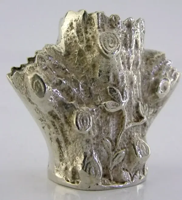 HEAVY RARE CAST SOLID SILVER TREE STUMP PEN HOLDER ? c1950 DESK ITEM 42g NOVELTY