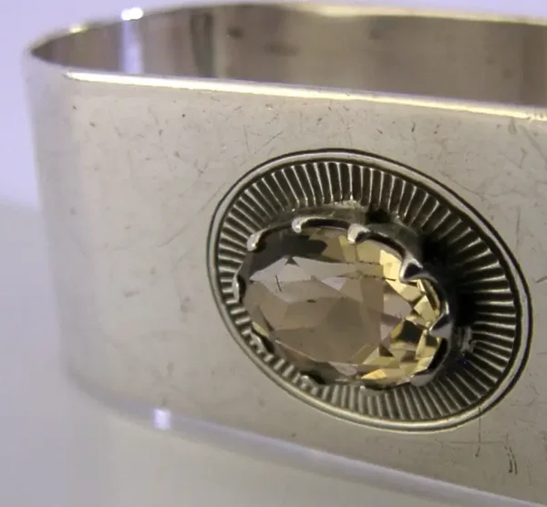 ARTS & CRAFTS STERLING SILVER CITRINE NAPKIN RING 1937 ANTIQUE