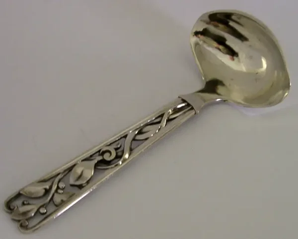 HEAVY 90g ART DECO DANISH SOLID SILVER DOUBLE LIPPED SAUCE LADLE 1947 DENMARK